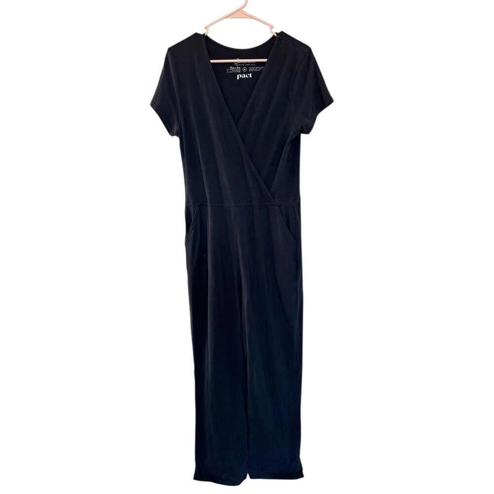 Pact Womans Organic Cotton Wrap Jumpsuit Black Size Medium Casual Outdoors
